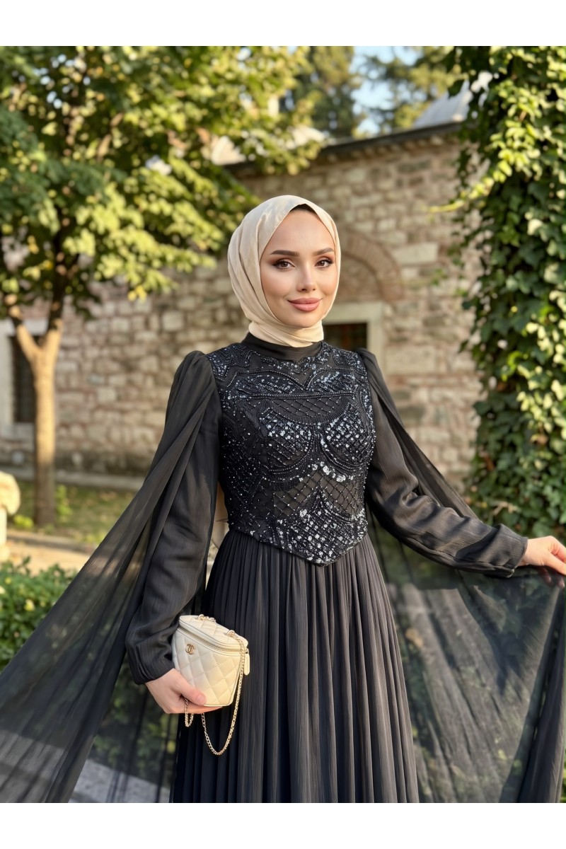 Petek Tesettür Abiye Siyah