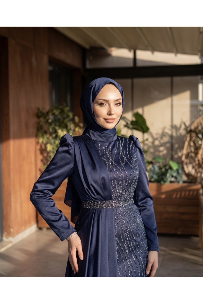 1A Burcu Tesettür Abiye Lacivert
