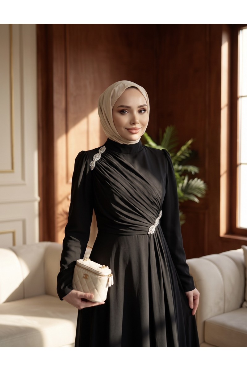 1A1 Felin Tesettür Abiye Siyah