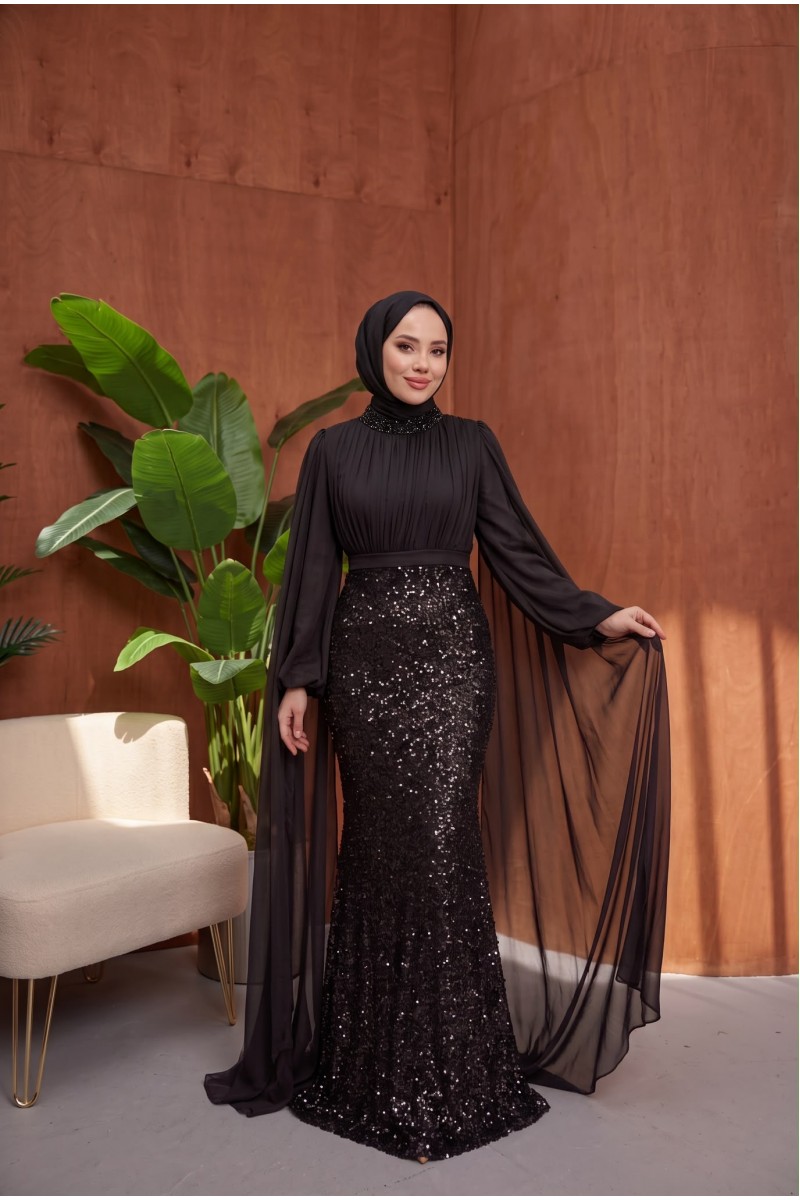 Sara Tesettür Abiye Siyah 